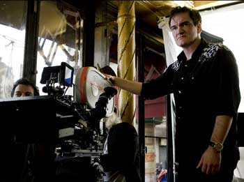 Quentin Tarantino on set