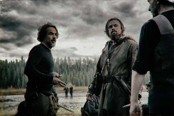 Alejandro G. Iñarritu and Leonardo DiCaprio on set of THE REVENANT