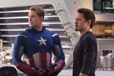 Chris Evans and Robert Downey Jr in THE AVENGERS