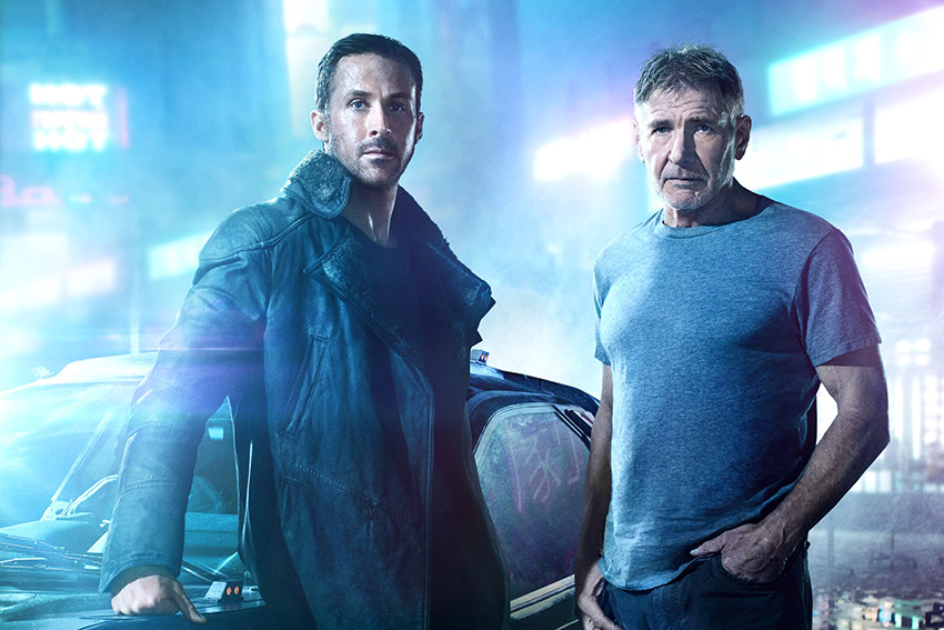 Ryan Gosling and Harrison Ford in BLADE RUNNER 2049