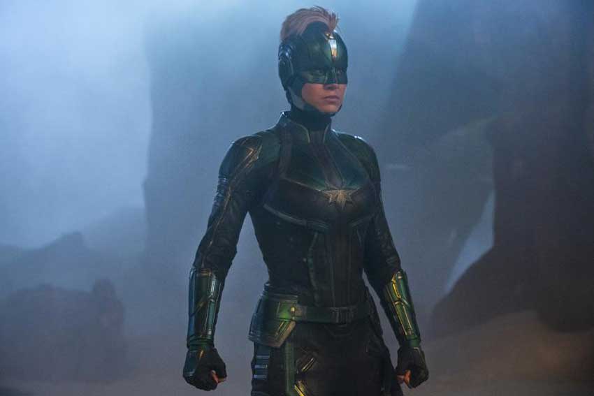 Captain Marvel Brie Larson green suit