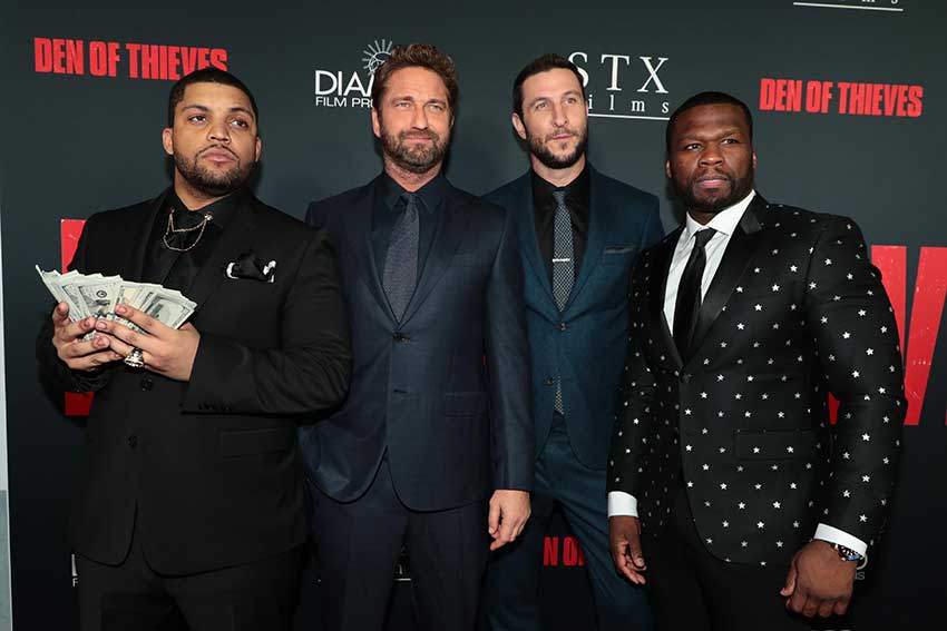 O’Shea Jackson Jr., Gerard Butler, Pablo Schreiber, and Curtis “50 Cent” Jackson attend the Los Angeles Premiere of DEN OF THIEVES at Regal Cinemas LA LIVE on Wednesday, January 17, 2018.  Photo: Eric Charbonneau
