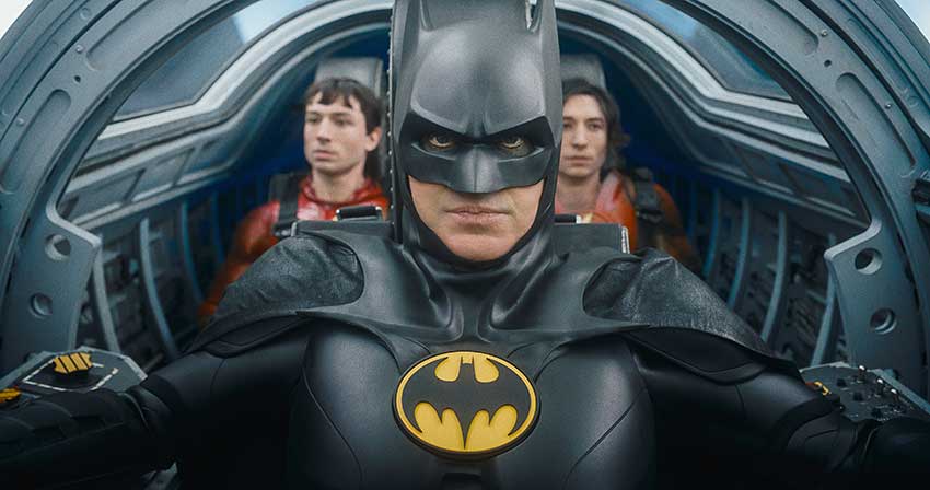 The Flash movie 2023 Michael Keaton as Batman and Ezra Miller