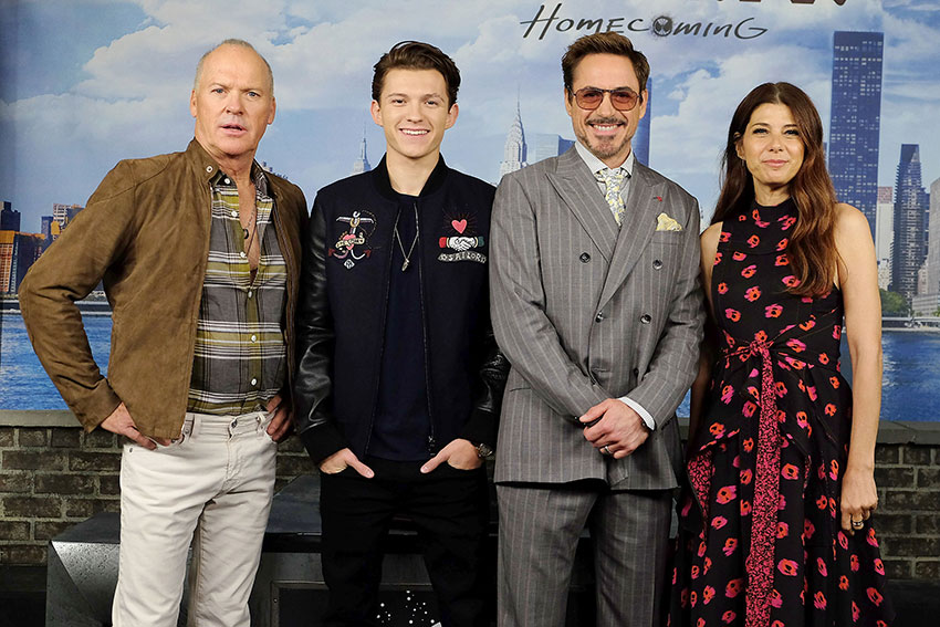 Spider-man: Homecoming Michael Keaton, Tom Holland, Robert Downey Jr, Marisa Tomei at NYC Premiere