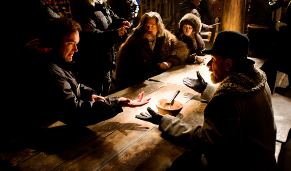 On Set of Hateful Eight with Quentin Tarantino, Kurt Russell, Jennifer Jason Leigh, Tim Roth